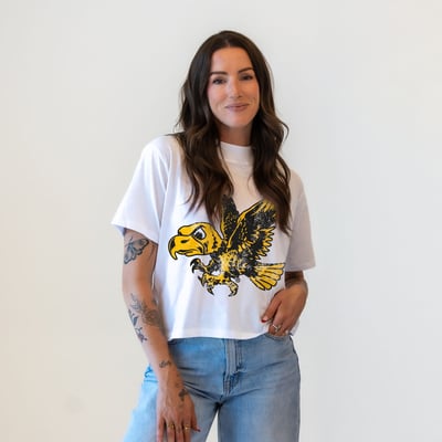  Iowa Hawkeyes Gameday Social Women's Vault Mascot T-Shirt - White