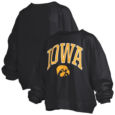 Iowa Hawkeyes Pressbox Women's Oversized Janise Arch Over Logo Fleece Sweatshirt - Black