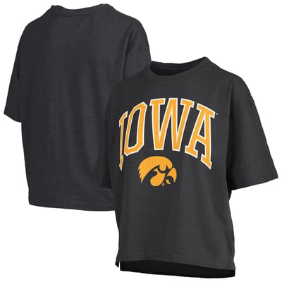 Iowa Hawkeyes Pressbox Women's Oversized Nelson Arch Over Logo Slub T-Shirt - Black