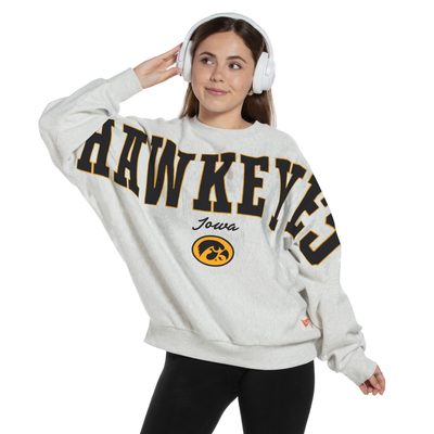 Iowa Hawkeyes Pressbox Women's Flannigan Oversized Fleece Sweatshirt - Heather Gray
