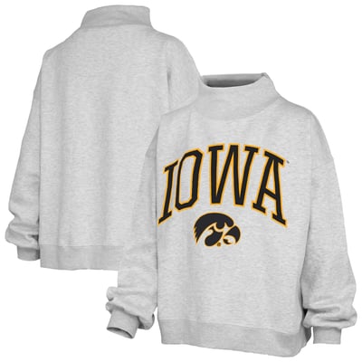 Iowa Hawkeyes Pressbox Women's Nelson Texture Lingo Mock Neck Fleece Sweatshirt - Heather Gray