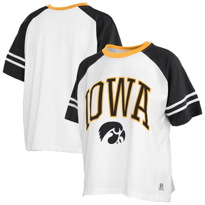  Iowa Hawkeyes Pressbox Women's Sky Colorblock Slub T-Shirt - White