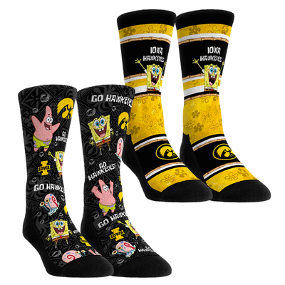  Iowa Hawkeyes Rock Em Youth SpongeBob SquarePants Two-Pack Crew Socks Set - Black