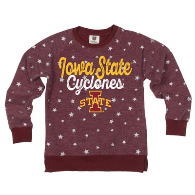 Iowa State Cyclones Wes & Willy Girls Youth Shimmer Star Reverse Fleece Sweatshirt - Cardinal