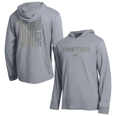  Iowa State Cyclones Champion Operation Hat Trick Flag Hooded Long Sleeve T-Shirt - Heather Gray