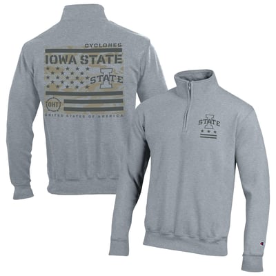  Iowa State Cyclones Champion Operation Hat Trick Flag Powerblend Fleece Quarter-Zip Pullover - Heather Gray