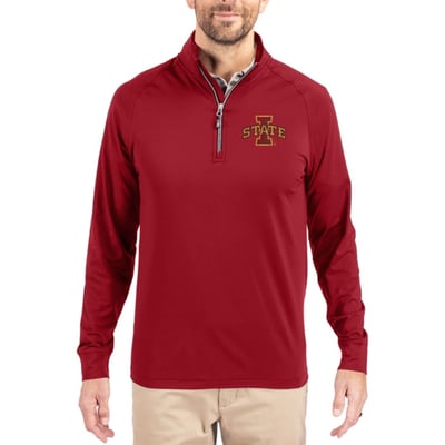  Iowa State Cyclones Cutter & Buck Soft Knit Stretch Raglan Quarter-Zip Pullover - Cardinal