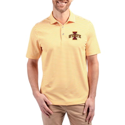  Iowa State Cyclones Cutter & Buck Virtue Recycled Stripe Featherlight Pique Polo - Gold
