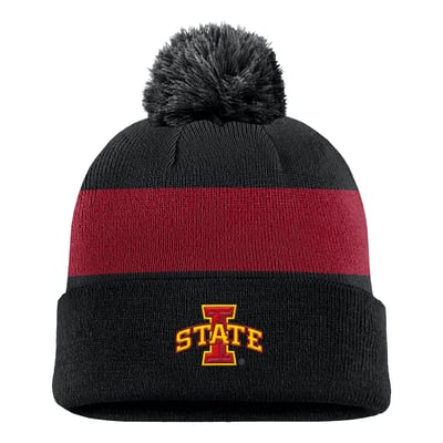 Iowa State Cyclones Nike Primetime Logo Stripe Knit Hat with Pom - Black
