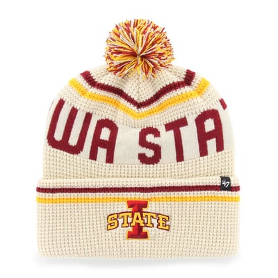 Iowa State Cyclones '47 Unisex Quattrle Waffle Cuffed Knit Hat with Pom - Cream