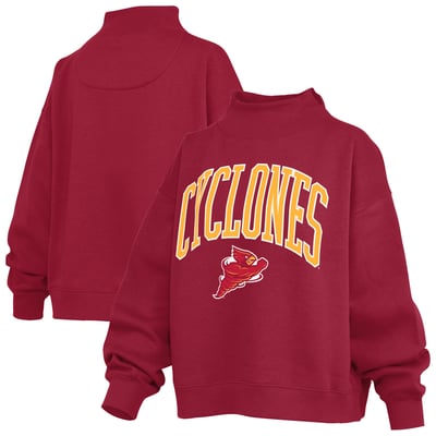  Iowa State Cyclones Pressbox Women's Oversized Slogan Fleece Mock Neck Sweatshirt - Cardinal