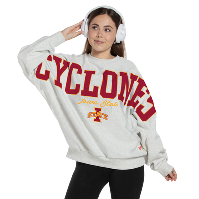 Iowa State Cyclones Pressbox Women's Flannigan Oversized Fleece Sweatshirt - Heather Gray