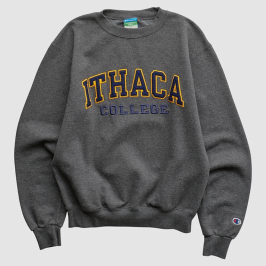 Ithaca College Bombers Champion 2010s Pullover Sweatshirt - Dark Heather Gray - XS by Fanatics Real Vintage