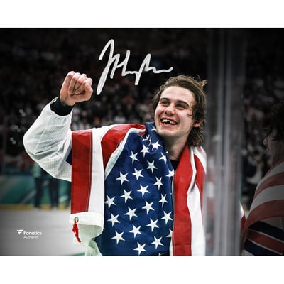 Jack Hughes Team USA Autographed Fanatics Authentic 8" x 10" 2026 Winter Olympics Gold Medal Winner Photograph 