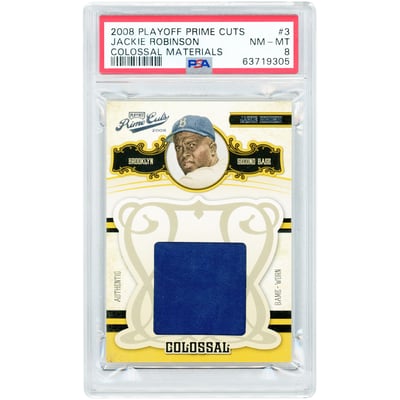 Jackie Robinson Brooklyn Dodgers 2008 Playoff Prime Cuts Colossal Materials Game Used Relic #3 #17/22 PSA Authenticated 8 Card