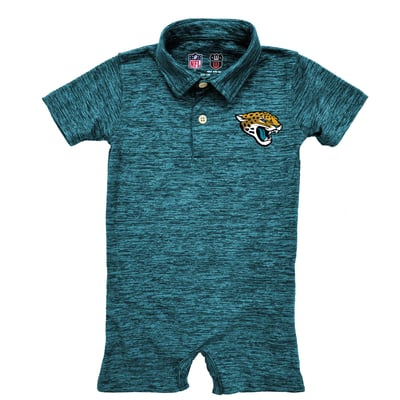 Jacksonville Jaguars Wes & Willy Infant Short Leg Cloudy Yarn Polo Romper - Teal