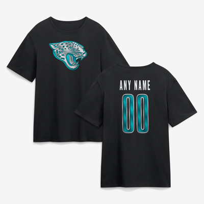 Jacksonville Jaguars Big & Tall Metallic Mascot Personalized Name & Number T-Shirt - Black