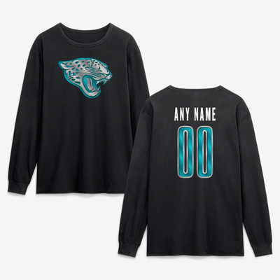 Jacksonville Jaguars  Metallic Mascot Personalized Name & Number Long Sleeve T-Shirt - Black