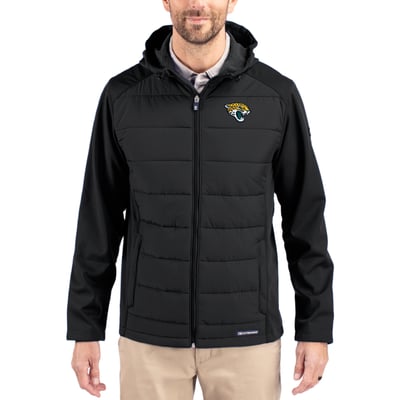 Jacksonville Jaguars Cutter & Buck  Evoke PrimaLoft Hybrid Eco Softshell Recycled Full-Zip Hooded Jacket - Black