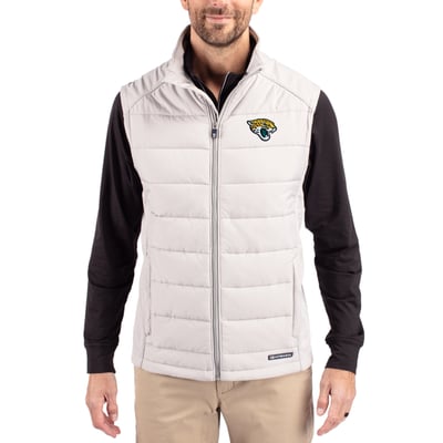 Jacksonville Jaguars Cutter & Buck Primary Mark Evoke PrimaLoft Hybrid Eco Softshell Recycled Full-Zip Vest - Gray