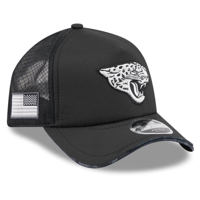 Jacksonville Jaguars New Era 2026 Salute To Service Apex 9FORTY Adjustable Trucker Hat - Black
