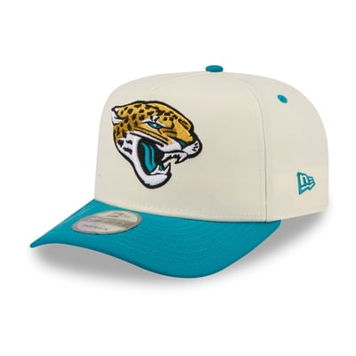Jacksonville Jaguars New Era Rear Wordmark A-Frame 9FIFTY Snapback Hat - Cream/Teal