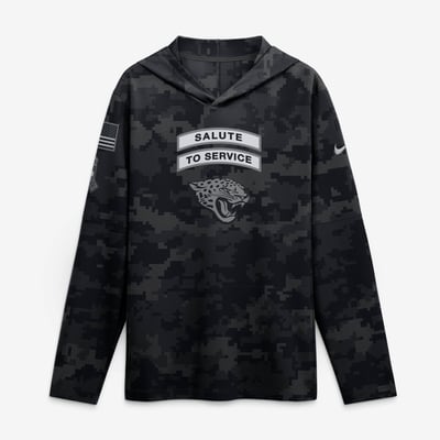  Jacksonville Jaguars Nike 2026 Salute to Service Sideline Lightweight Hooded Dri-FIT Long Sleeve Top - Black