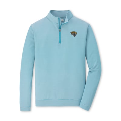 Jacksonville Jaguars Peter Millar Perth Sugar Stripe Performance Quarter-Zip Pullover - Teal/White