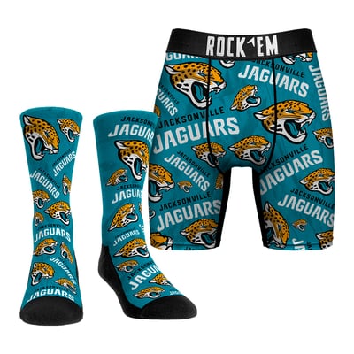  Jacksonville Jaguars Rock Em All-Over Logo Underwear and Crew Socks Combo Pack - 