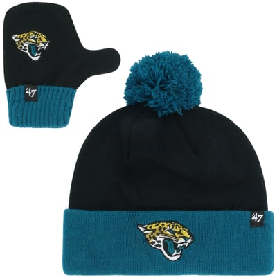 Jacksonville Jaguars '47 Toddler Bam Bam Cuffed Knit Hat with Pom & Mittens Set - Black