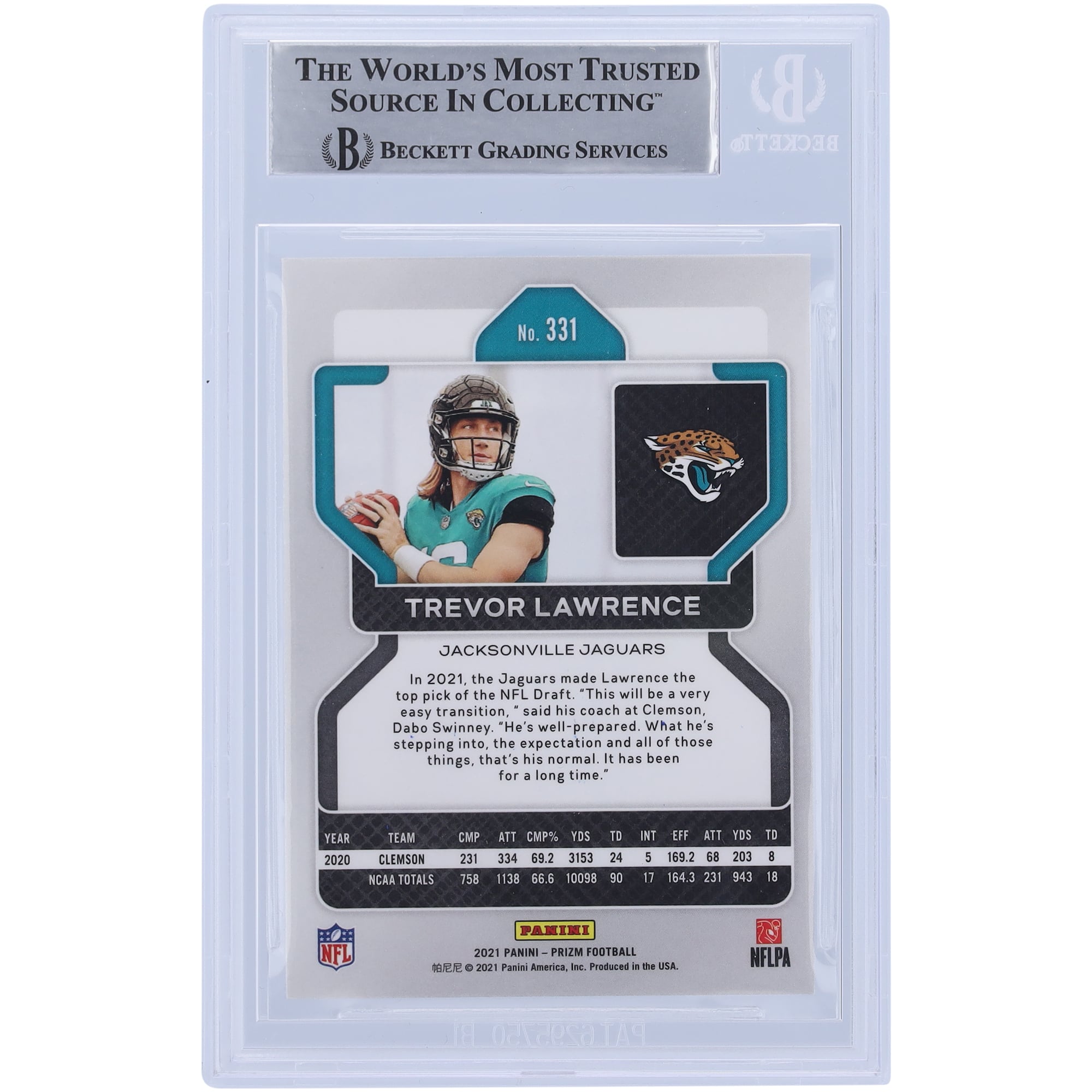 Trevor Lawrence Jacksonville Jaguars Autographed 2021 Panini Prizm
