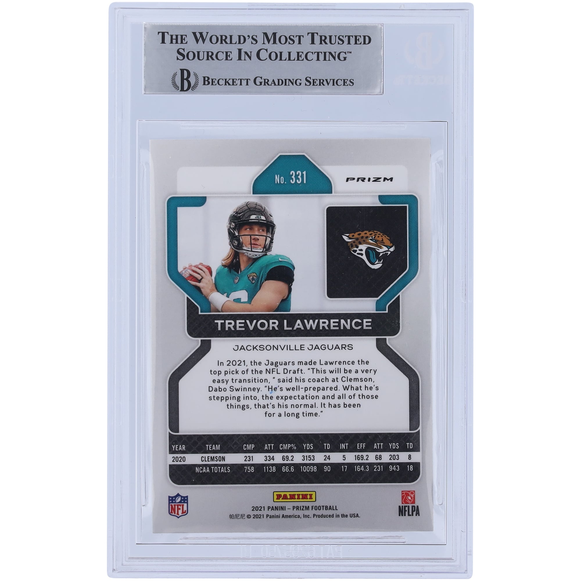 Trevor Lawrence Jacksonville Jaguars Autographed 2021 Panini Prizm
