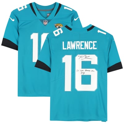Trevor Lawrence Jacksonville Jaguars Autographed Fanatics Authentic Teal Nike Limited Jersey with "It Was Always the Jags" Inscription
