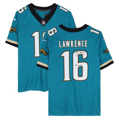 Trevor Lawrence Jacksonville Jaguars Autographed Fanatics Authentic Teal Nike Throwback Limited Jersey with "DUUUVAL" Inscription