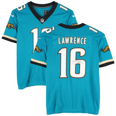 Trevor Lawrence Jacksonville Jaguars Autographed Fanatics Authentic Teal Throwback Limited Jersey 