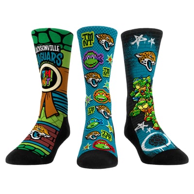  Jacksonville Jaguars Rock Em Unisex TMNT Three-Pack Crew Sock Set - Teal