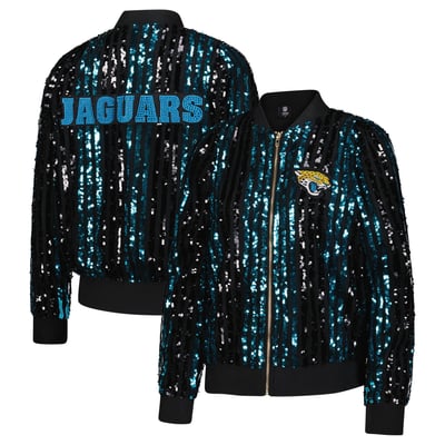  Jacksonville Jaguars FABGATING by Cuce Women's Slim Fit Sequin Striped Full-Zip Bomber Jacket - Black