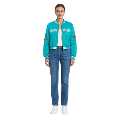 Jacksonville Jaguars FABGATING by Cuce Women's Cropped Team Full-Zip Bomber Jacket - Teal