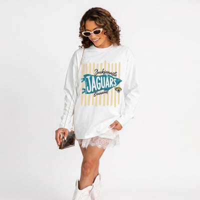 Jacksonville Jaguars Gameday Couture Women's Rally Stripe Oversized Long Sleeve T-Shirt - White