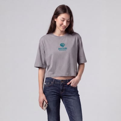 Jacksonville Jaguars Mitchell & Ness Women's Core Essentials Micro Logo Boxy Crop T-Shirt - Gray
