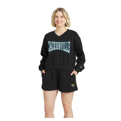 Jacksonville Jaguars WEAR by Erin Andrews Fleece V-Neck Lounge Set - Black
