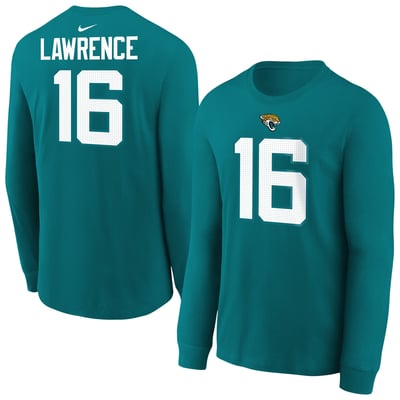 Trevor Lawrence Jacksonville Jaguars Nike Youth Player Name & Number Long Sleeve T-Shirt - Teal