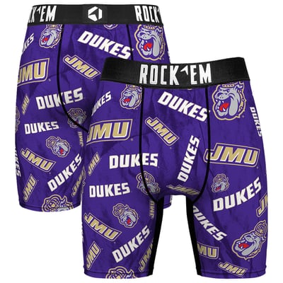  James Madison Dukes Rock Em All Over Logo Boxer Briefs - Purple