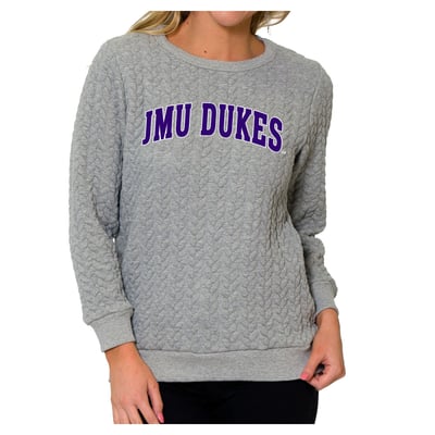 James Madison Dukes Flying Colors Apparel Women's Kinsley Quilted Sweater - Heather Gray
