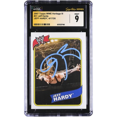 Jeff Hardy WWE Autographed 2007 Topps Heritage III #31 CGC Fanatics Witnessed Authenticated MINT 9 Card