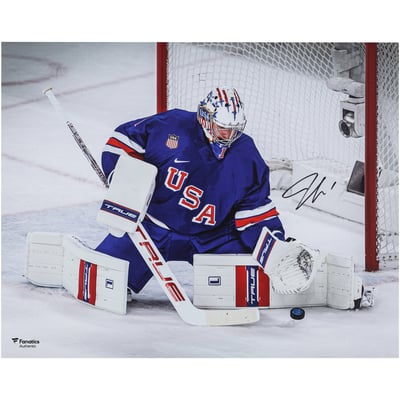 Jeremy Swayman Team USA Autographed Fanatics Authentic 16" x 20" 2026 Winter Olympics Gold Medal Winner Photograph 