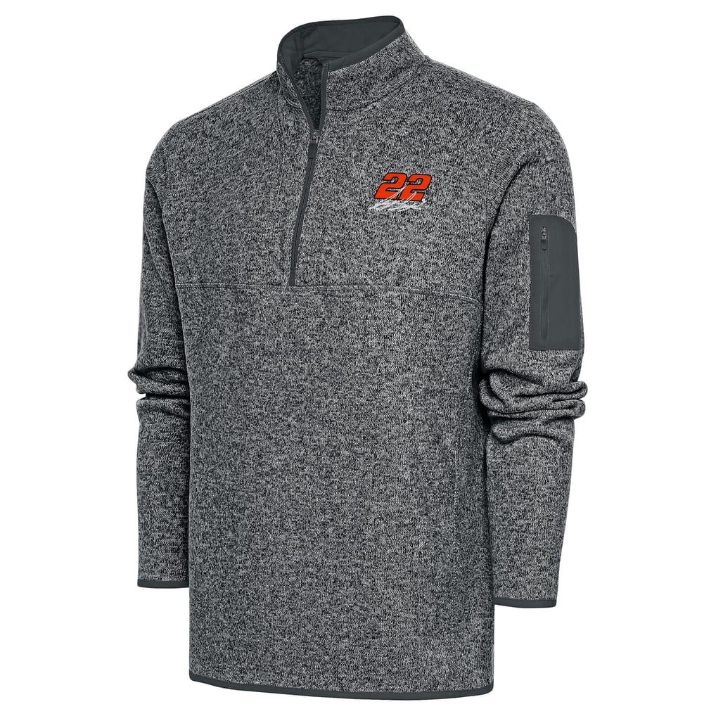 Joey Logano Antigua Fortune Quarter-Zip Pullover Jacket - Heather Gray