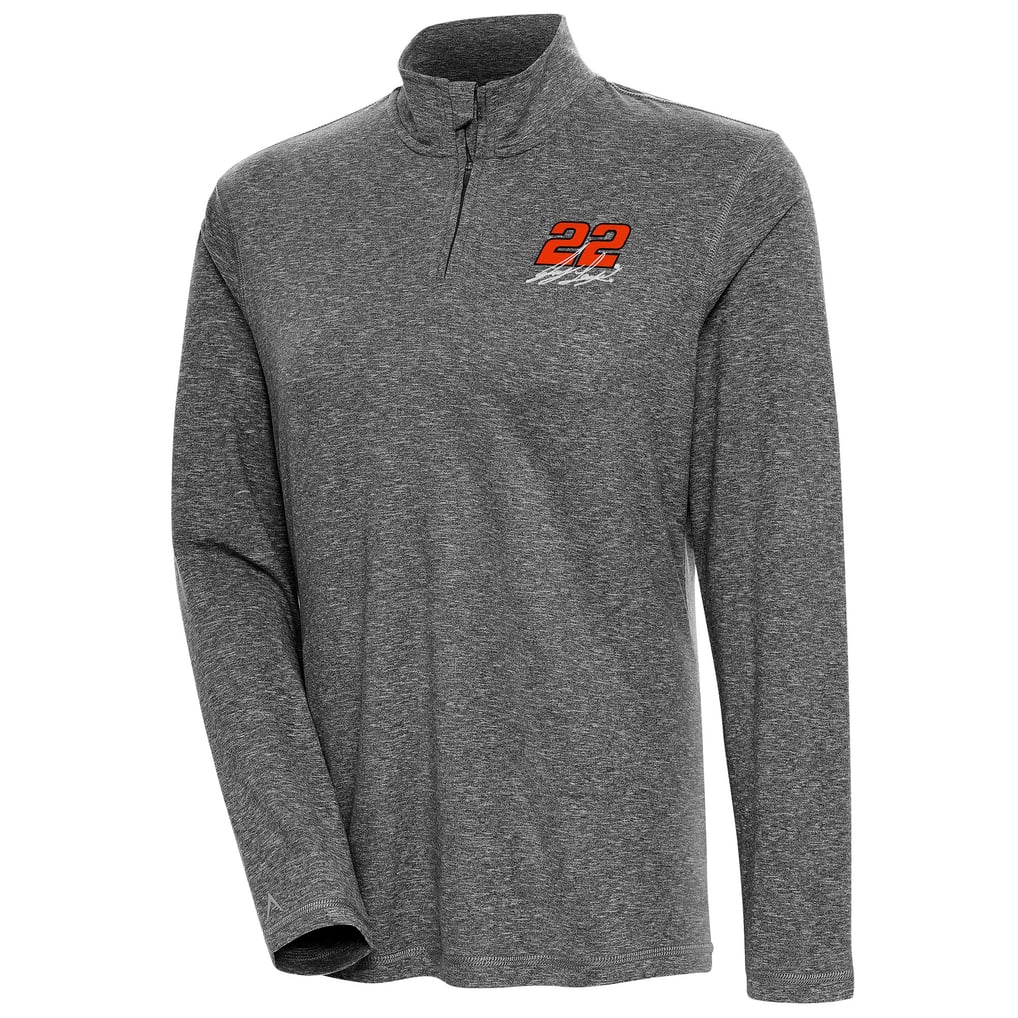  Joey Logano Antigua Women's Confront Quarter-Zip Pullover Top - Heather Black
