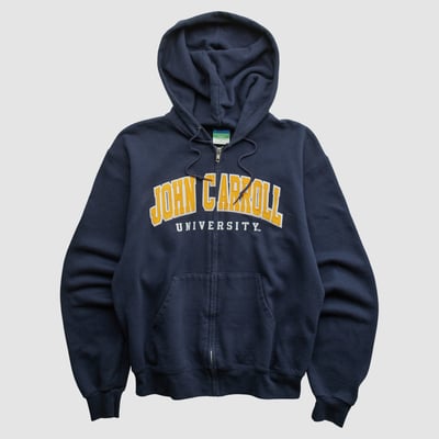 John Carroll University Blue Streaks Champion 2010s Hooded Full Zip Sweatshirt - Navy - XS by Fanatics Real Vintage