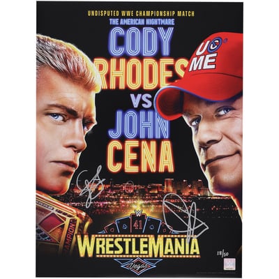 John Cena & Cody Rhodes WWE Autographed Fanatics Authentic 18" x 24" WrestleMania 41 Event Poster Art Photograph - Limited Edition of 50